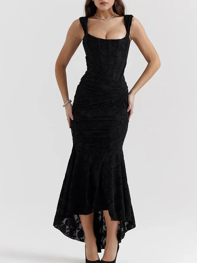 Wilma Ruched Lace Midi Evening Dress