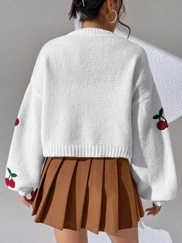 Nicci Cherry Embroidered Knit Cardigan