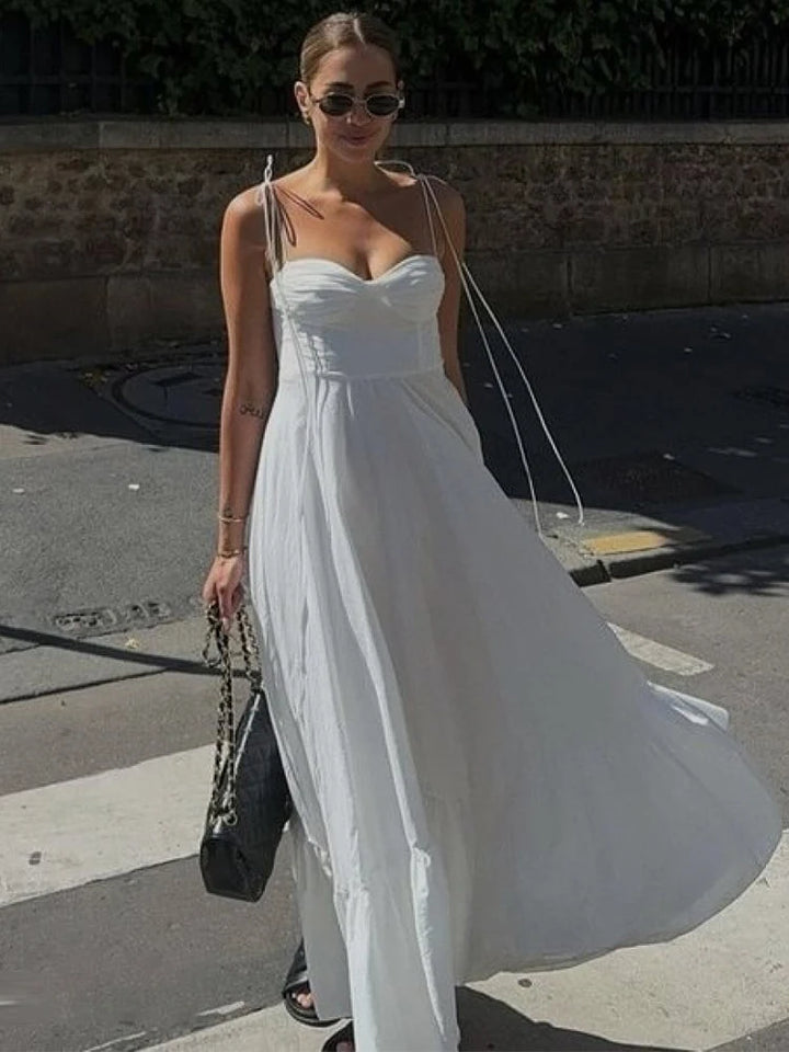 Miranda White Maxi Dress with Spaghetti Straps
