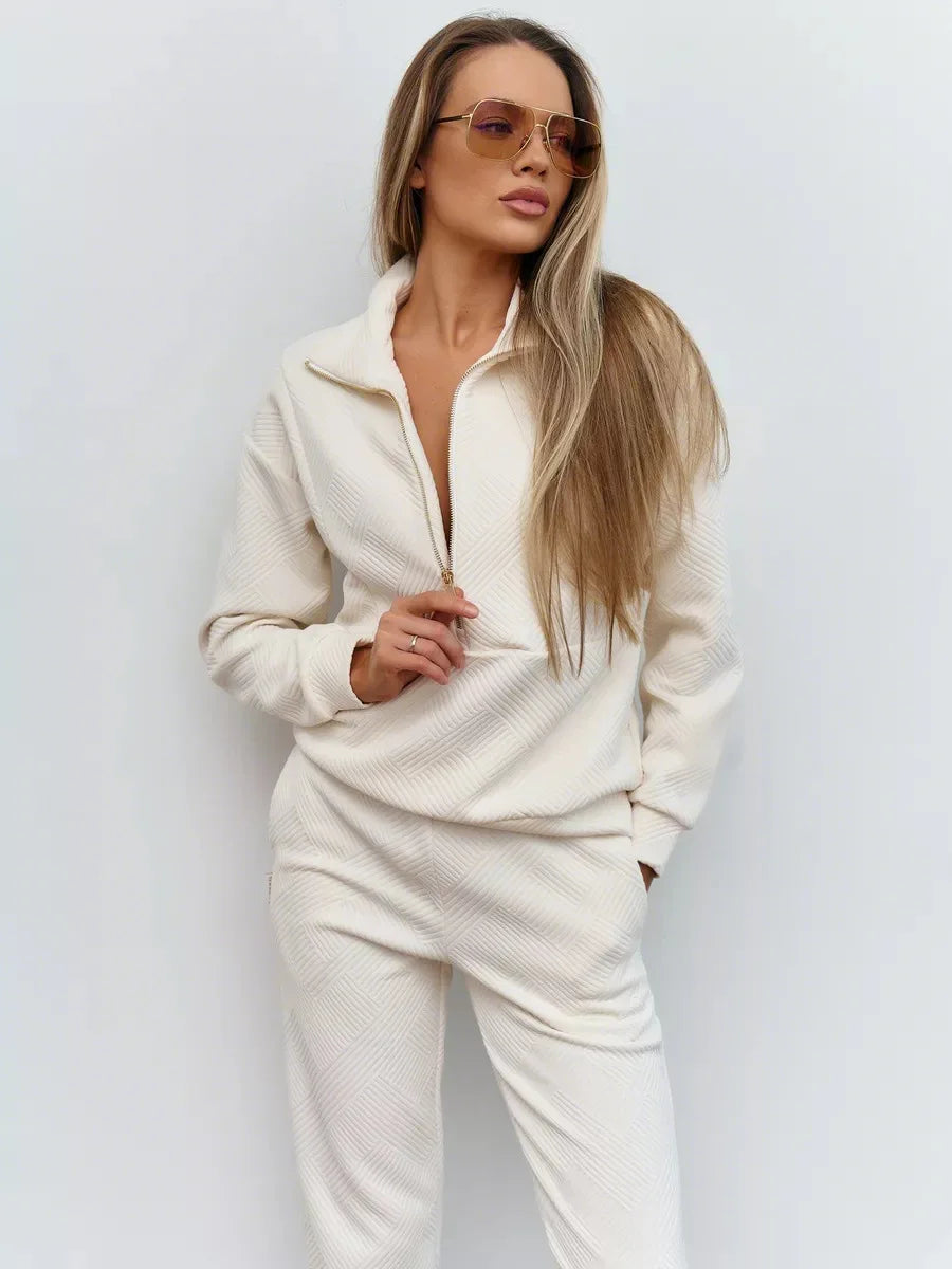 Rose Textured Zip-Up Lounge Set