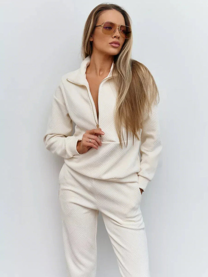 Rose Textured Zip-Up Lounge Set