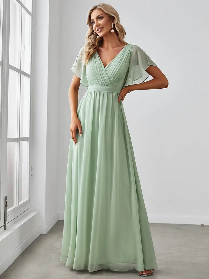 Chrishelle Chiffon Maxi Dress with Flutter Sleeves
