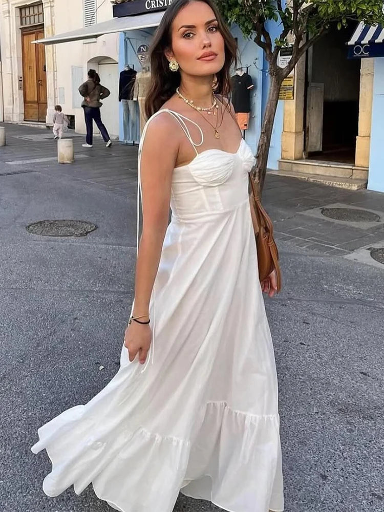 Miranda White Maxi Dress with Spaghetti Straps