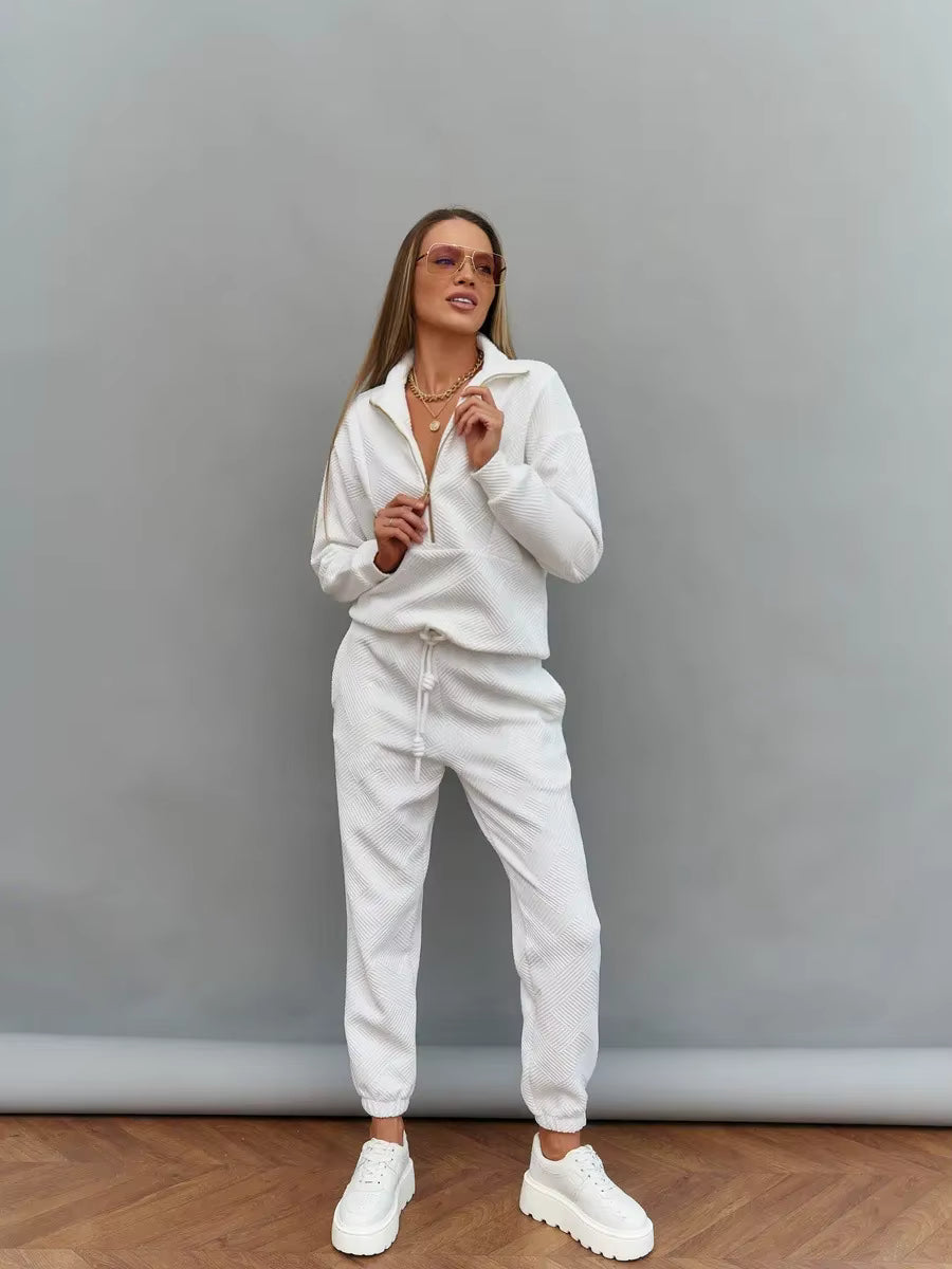 Rose Textured Zip-Up Lounge Set