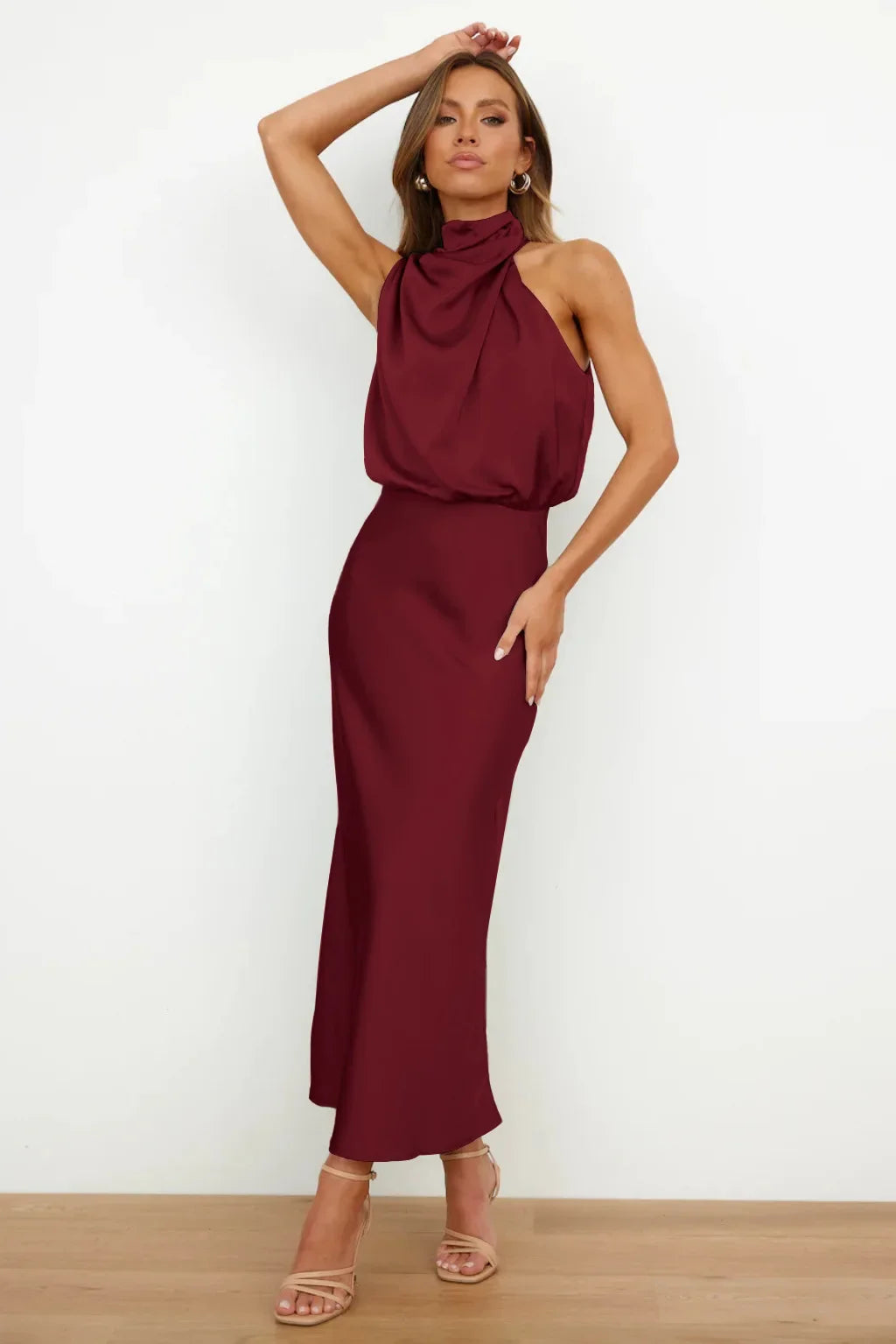 Lillibeth Elegant Halter Neck Midi Dress