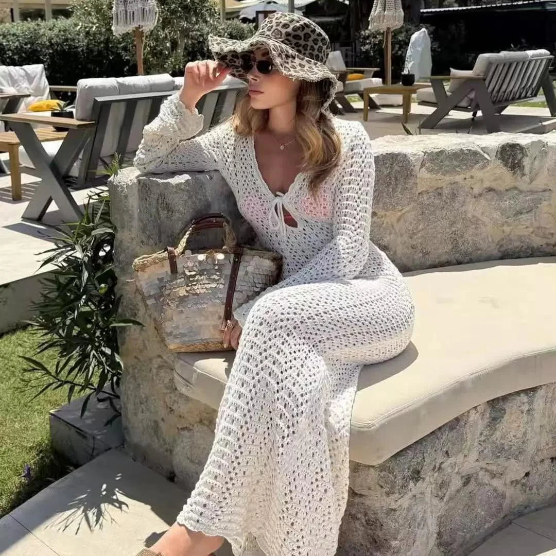 Melanie Long Sleeve Tie Front Beach Cover Up