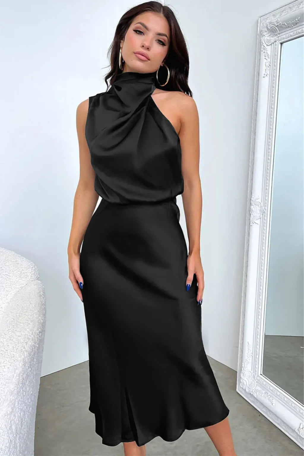 Lillibeth Elegant Halter Neck Midi Dress