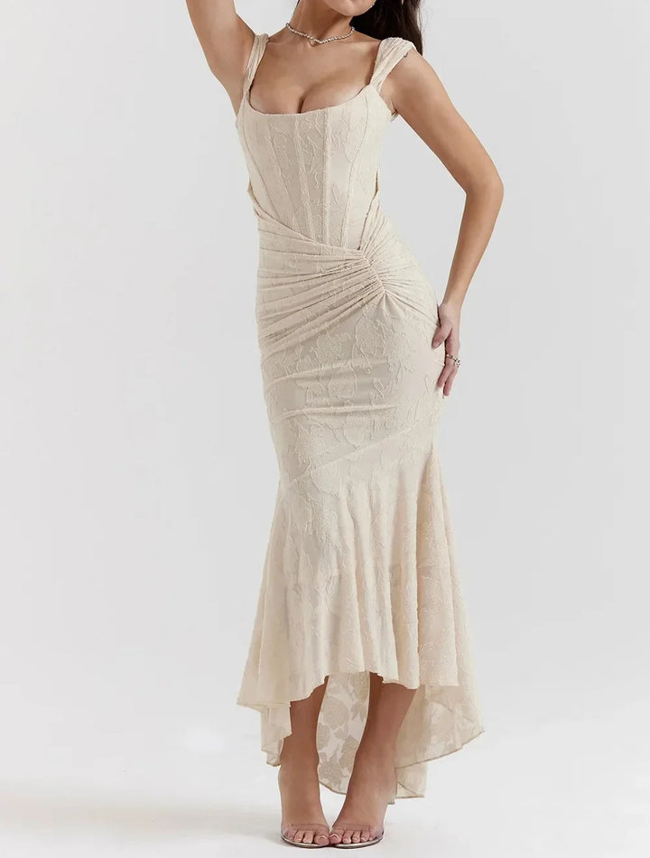 Wilma Ruched Lace Midi Evening Dress