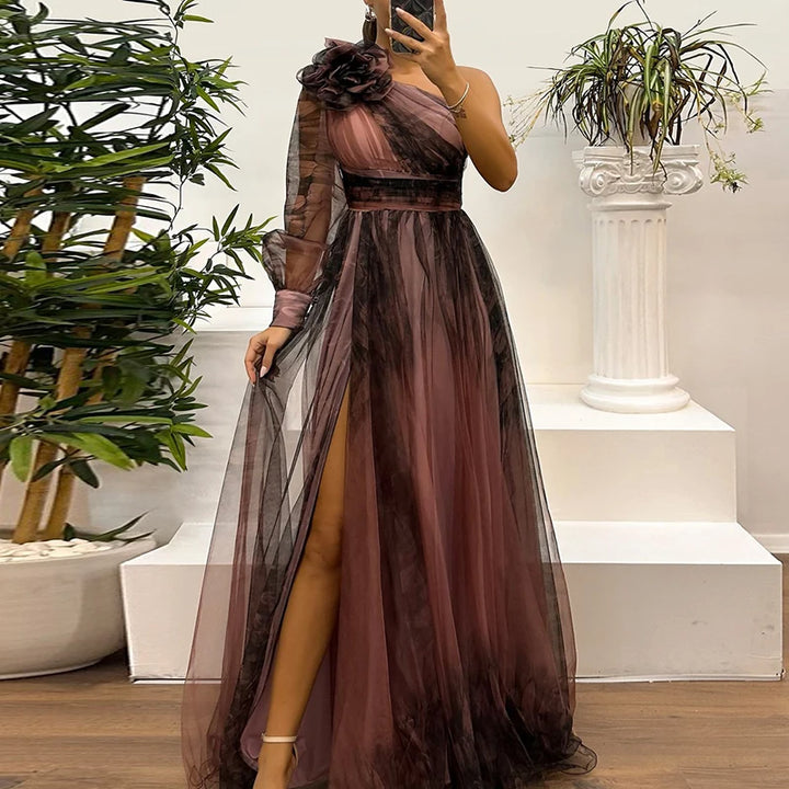 Anika Royal One-Shoulder Evening Gown