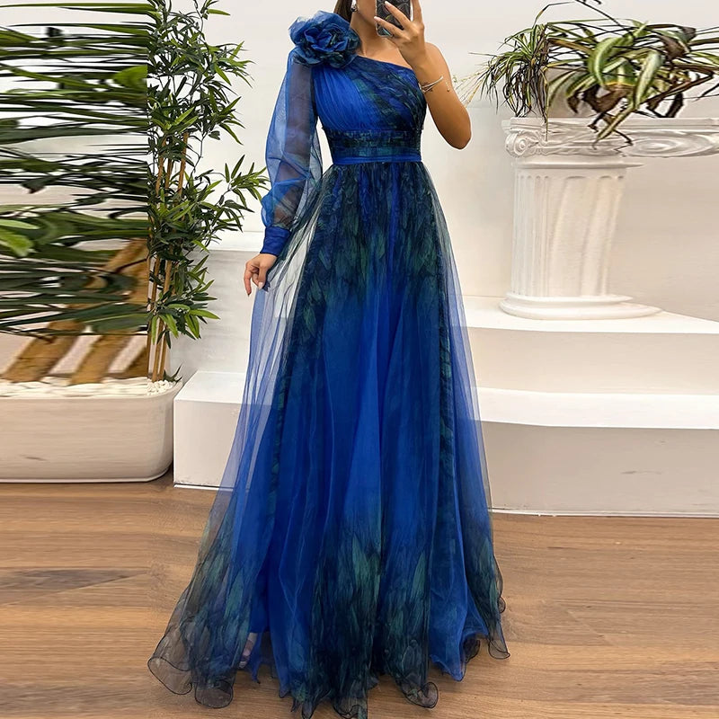 Anika Royal One-Shoulder Evening Gown