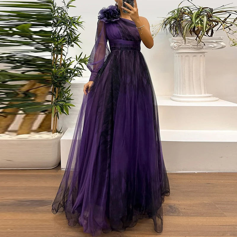 Anika Royal One-Shoulder Evening Gown