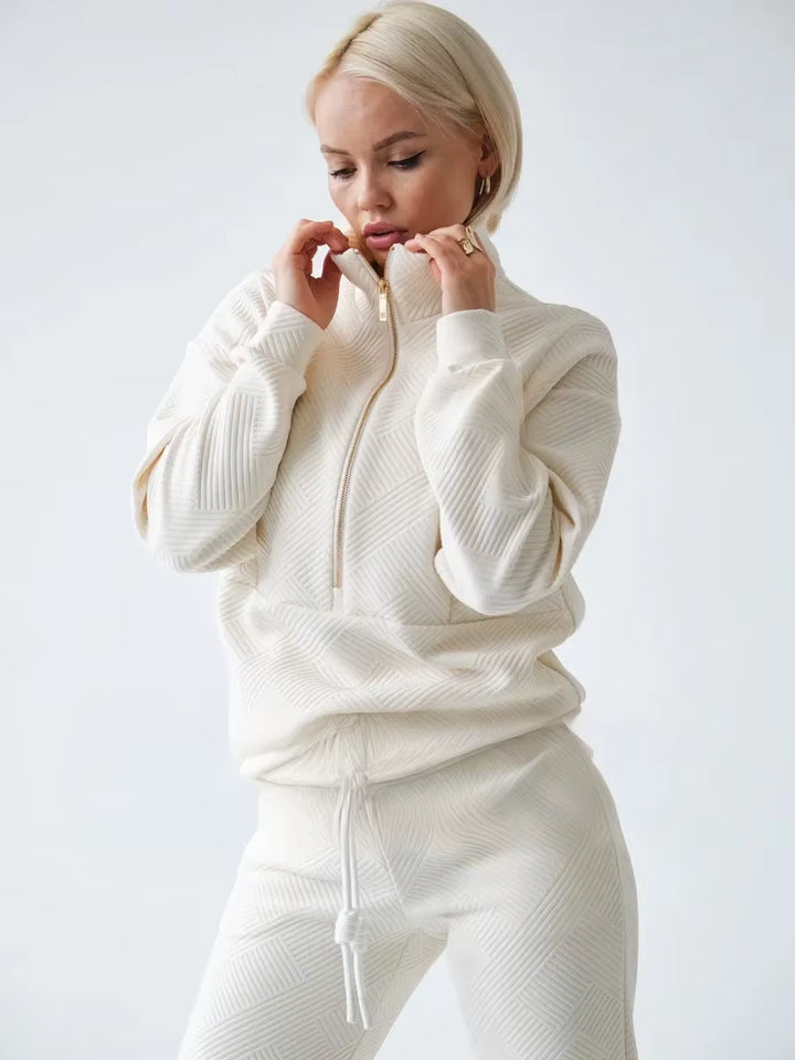 Rose Textured Zip-Up Lounge Set