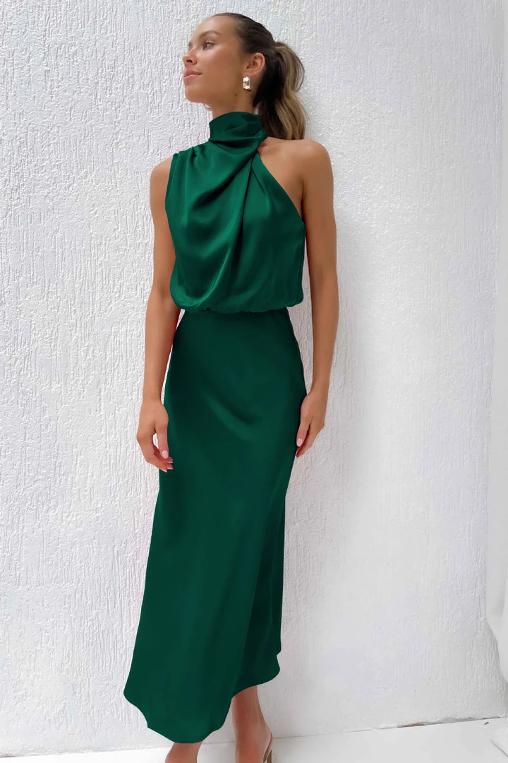 Lillibeth Elegant Halter Neck Midi Dress