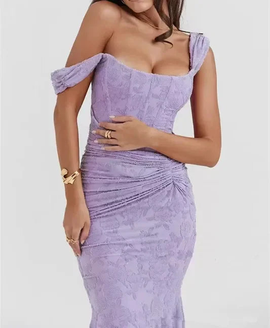 Wilma Ruched Lace Midi Evening Dress