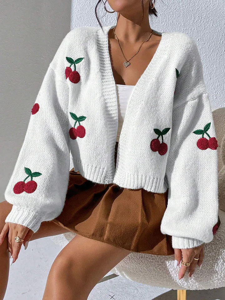 Nicci Cherry Embroidered Knit Cardigan