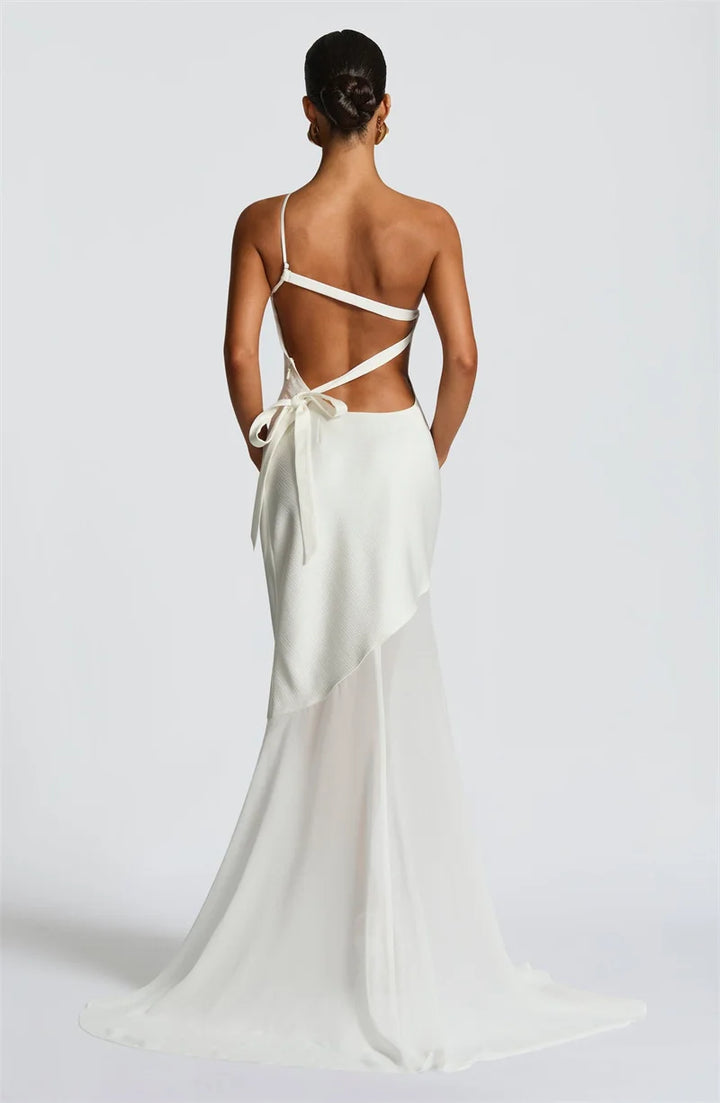 Maddy One-Shoulder Yellow Evening Gown with Sheer Hem