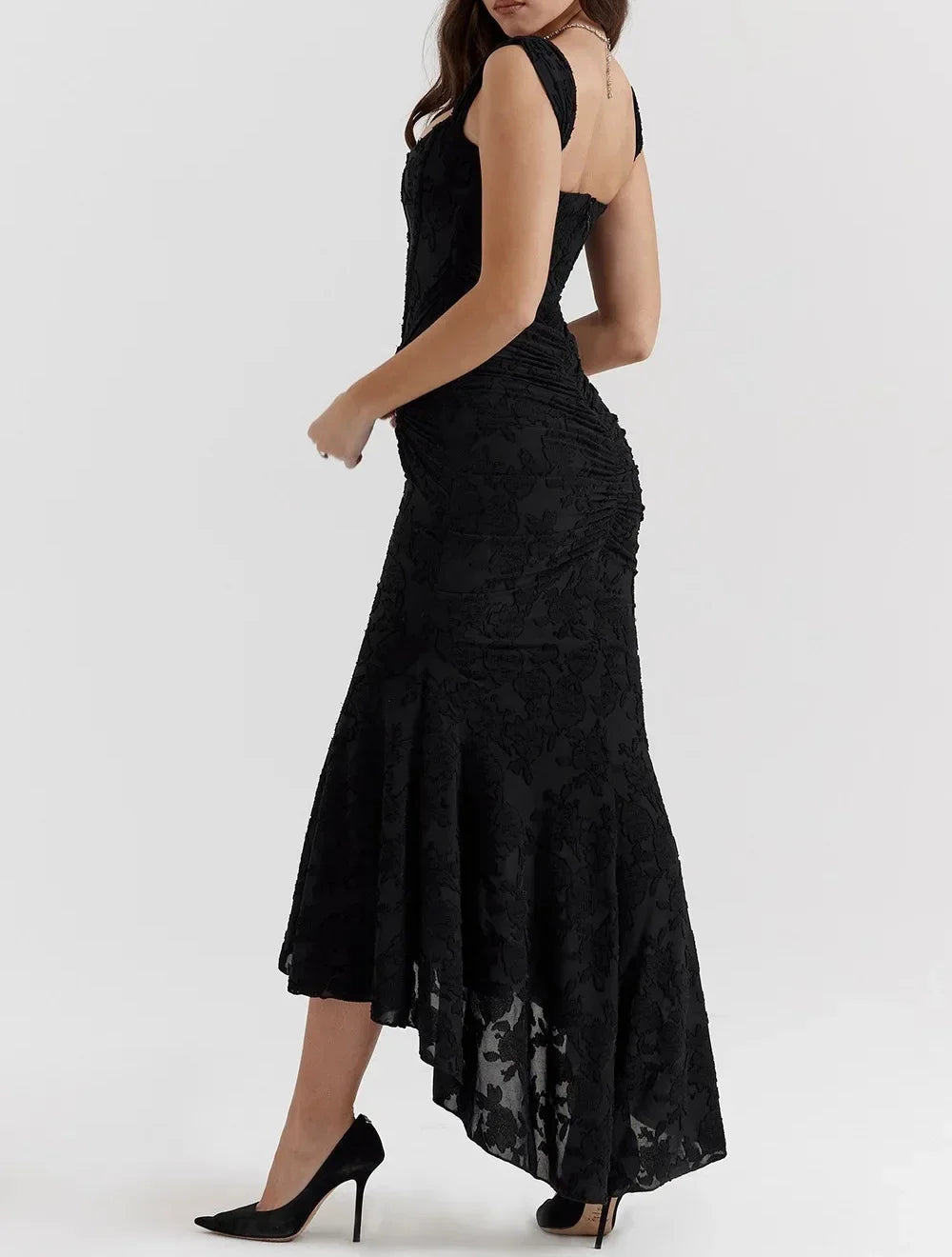 Wilma Ruched Lace Midi Evening Dress