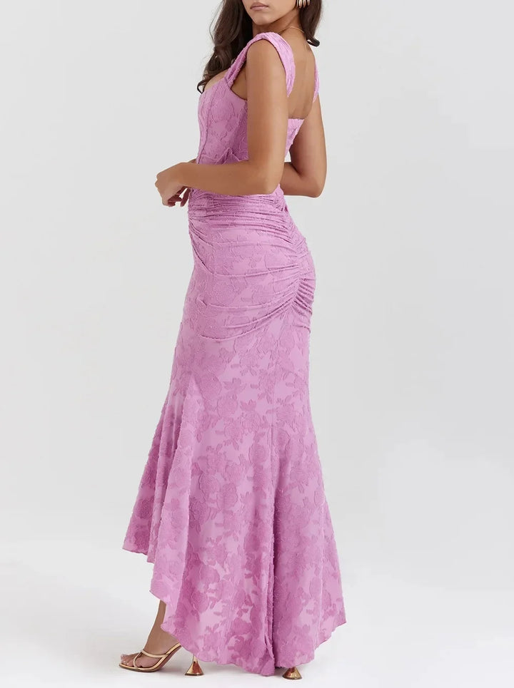 Wilma Ruched Lace Midi Evening Dress