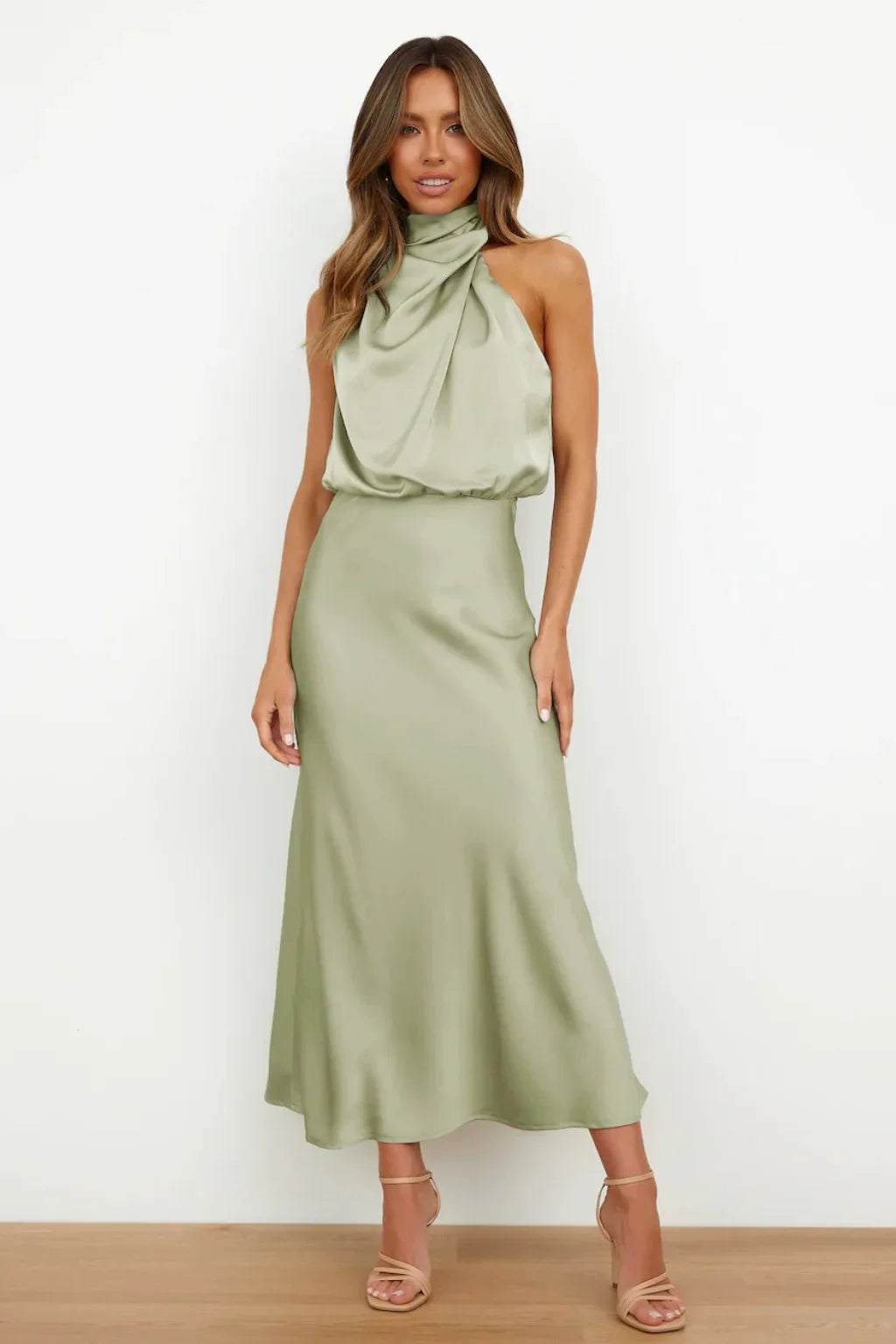 Lillibeth Elegant Halter Neck Midi Dress