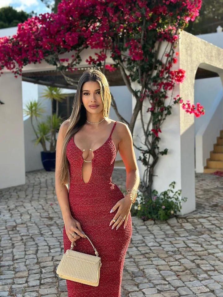 Scarlet Elegance Knit Bodycon Dress