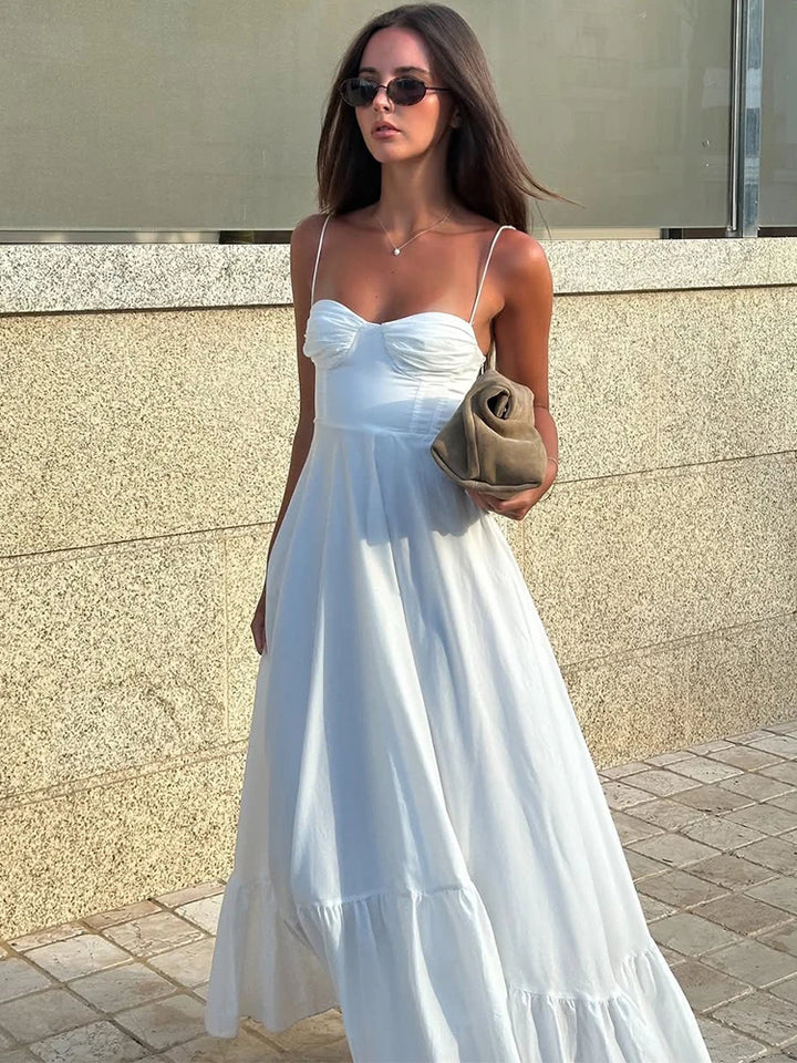 Miranda White Maxi Dress with Spaghetti Straps