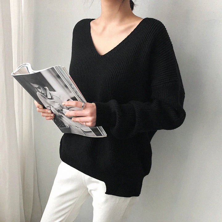 Ela V-Neck Ribbed Knit Sweater