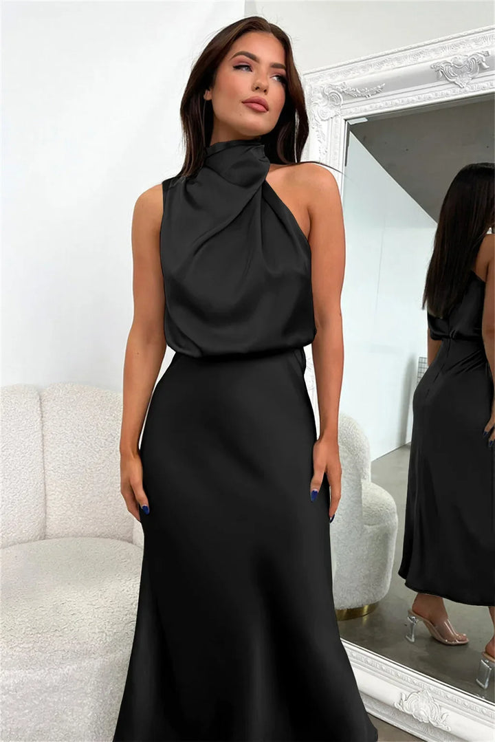 Lillibeth Elegant Halter Neck Midi Dress