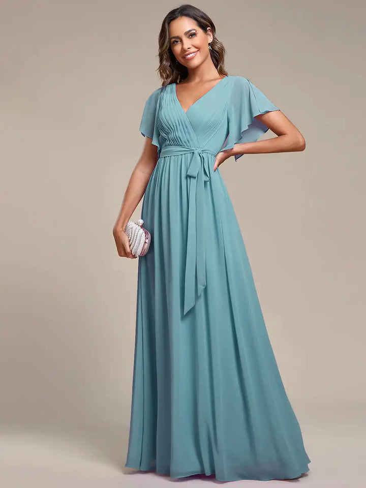 Chrishelle Chiffon Maxi Dress with Flutter Sleeves