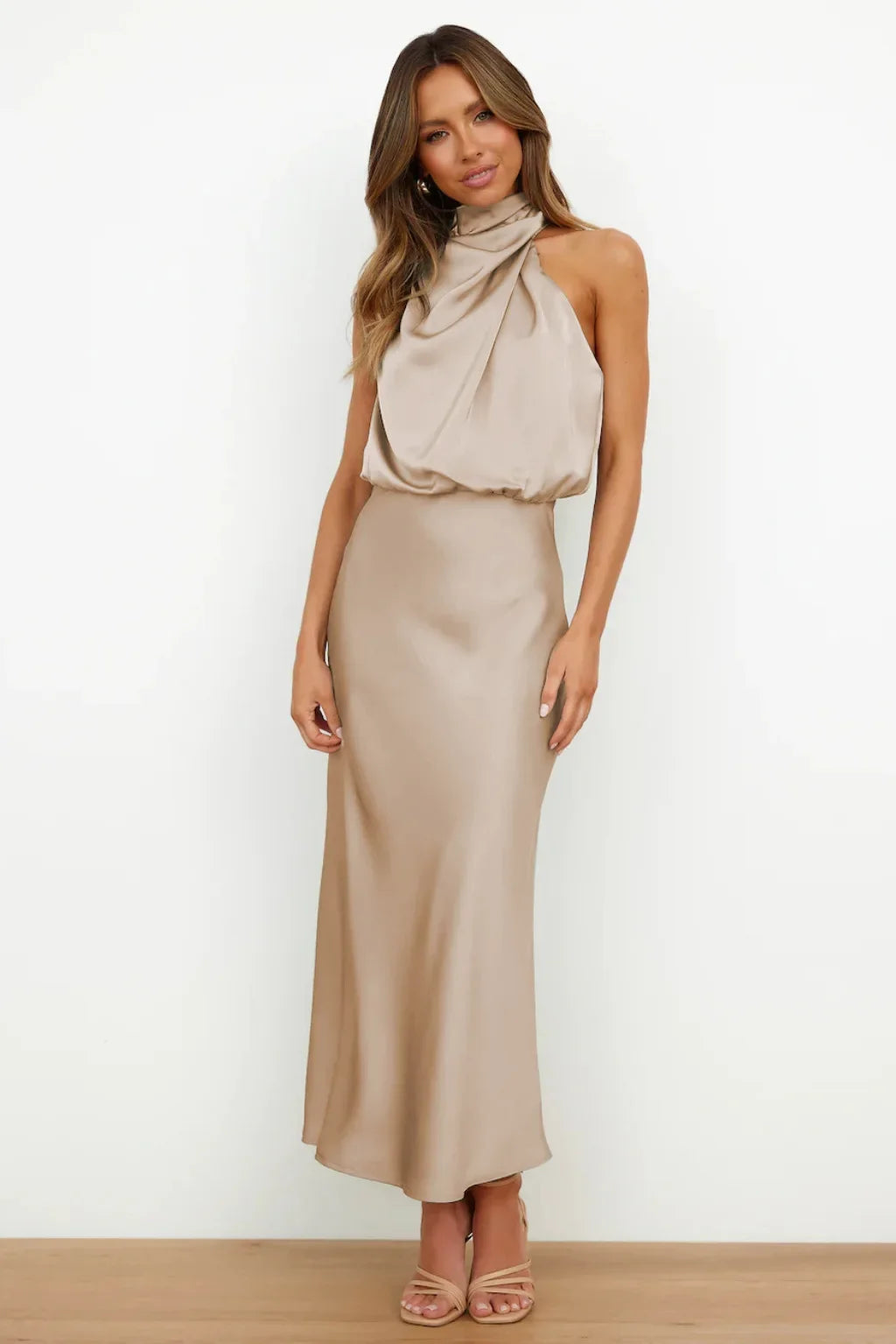 Lillibeth Elegant Halter Neck Midi Dress