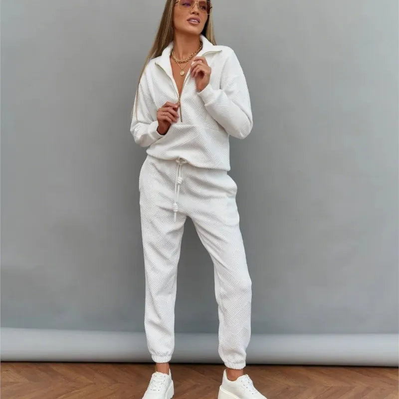 Rose Textured Zip-Up Lounge Set