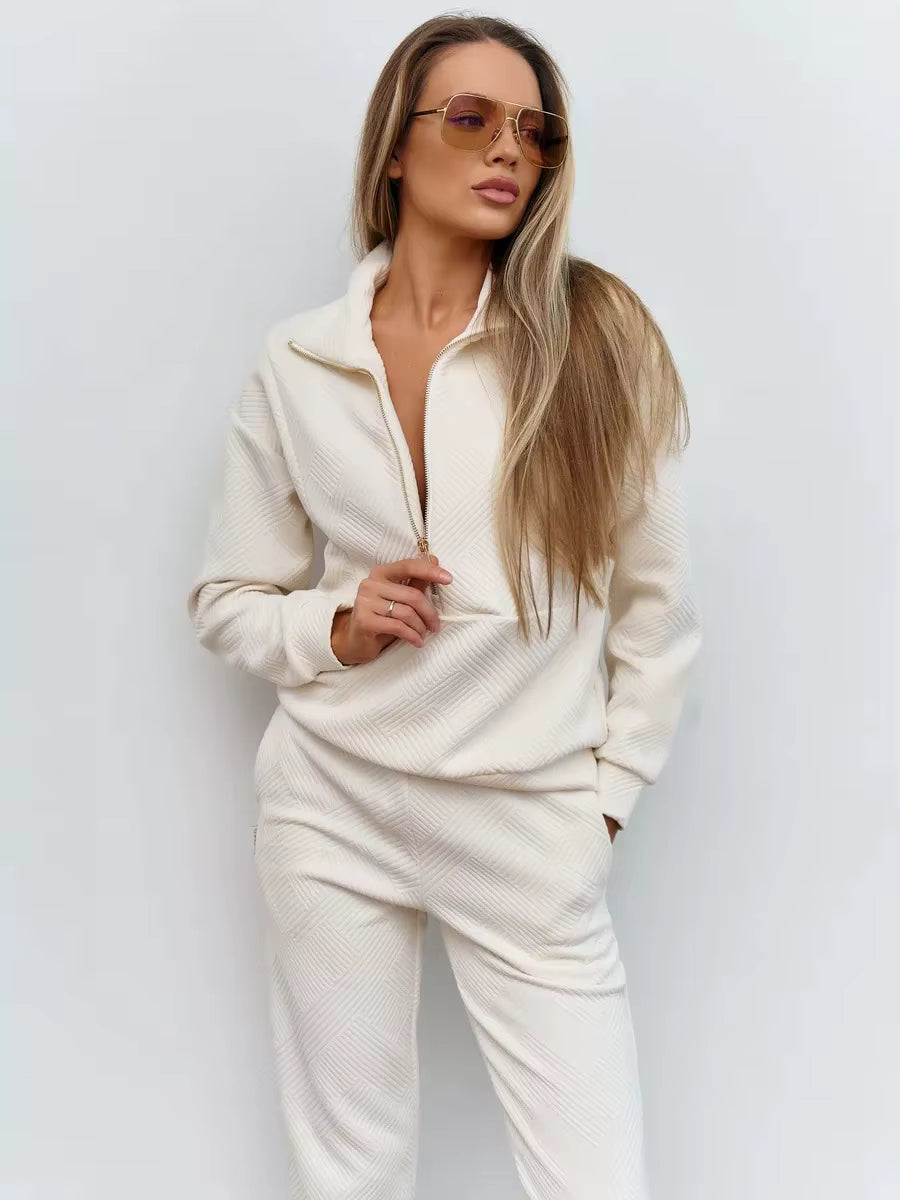 Rose Textured Zip-Up Lounge Set