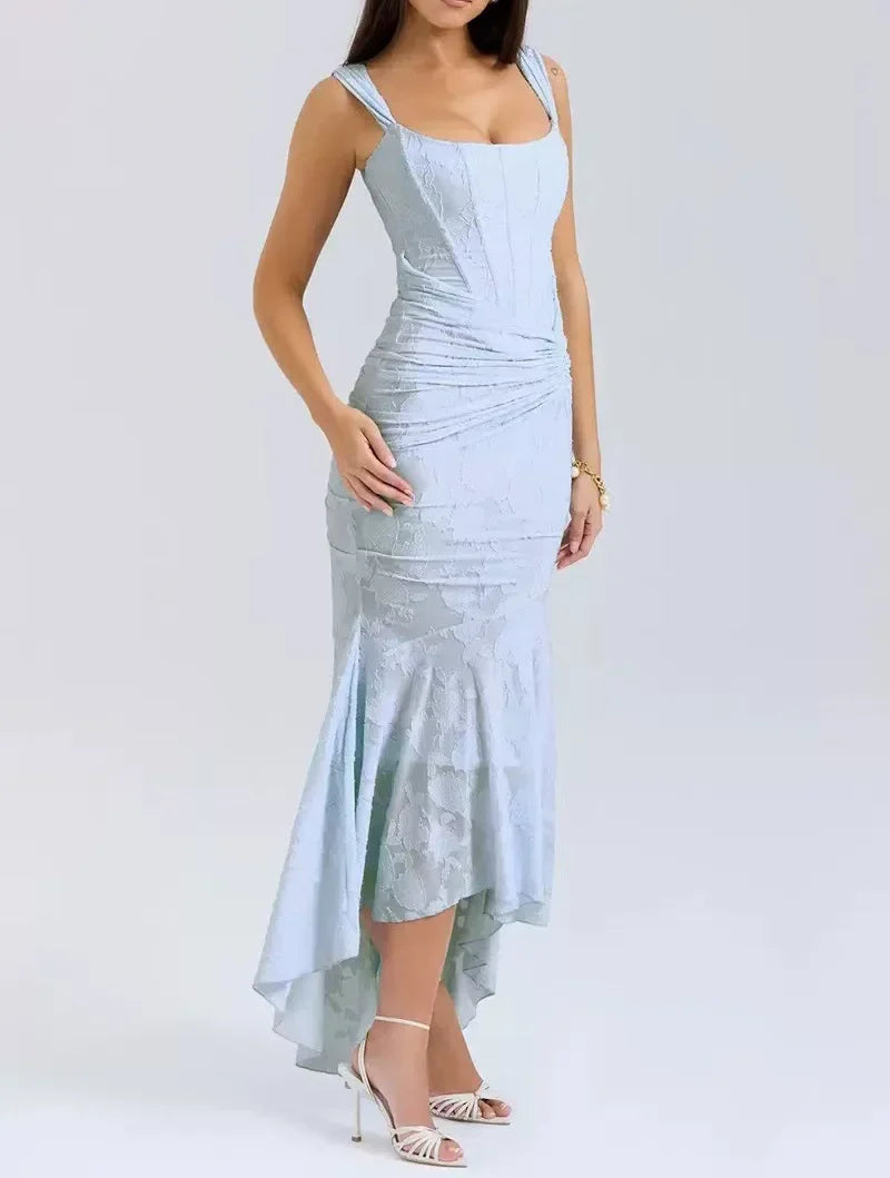 Wilma Ruched Lace Midi Evening Dress