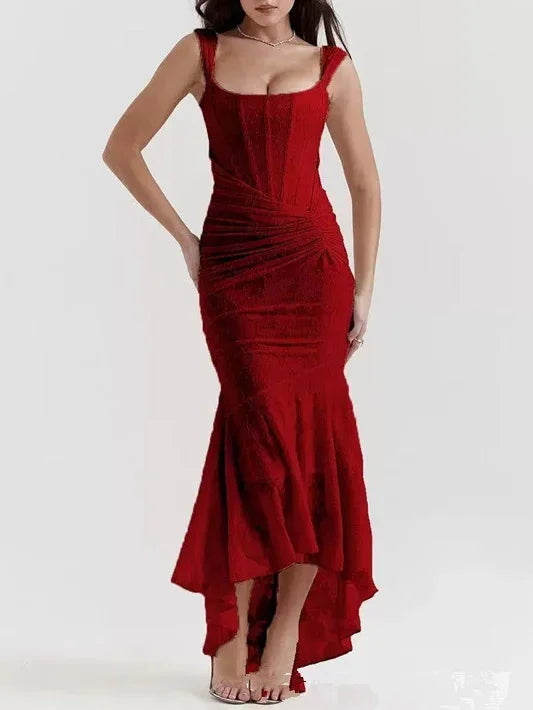 Wilma Ruched Lace Midi Evening Dress