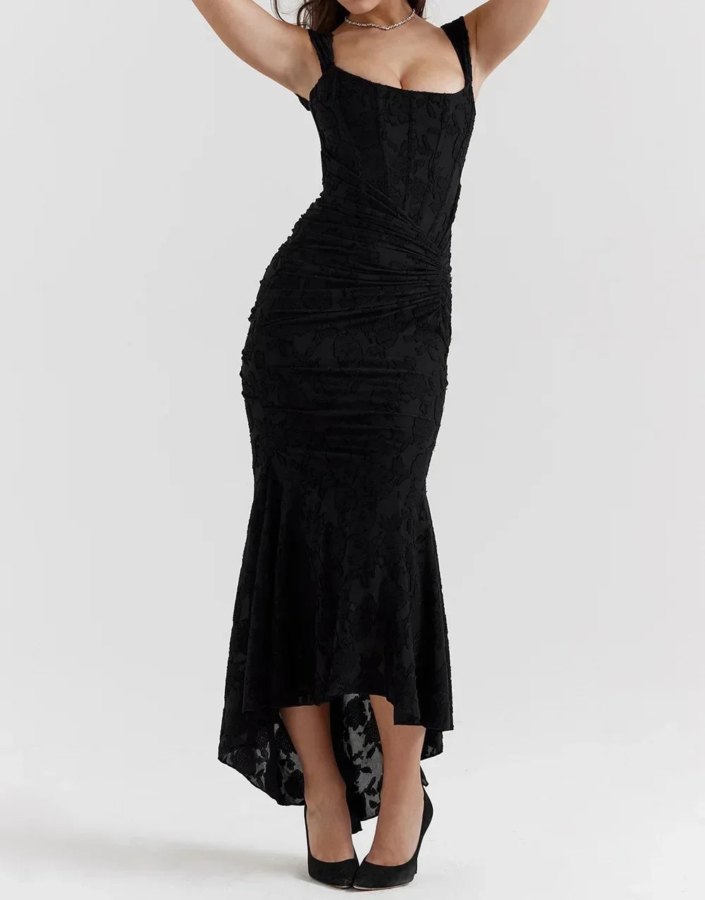 Wilma Ruched Lace Midi Evening Dress