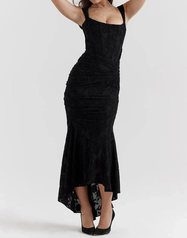 Wilma Ruched Lace Midi Evening Dress