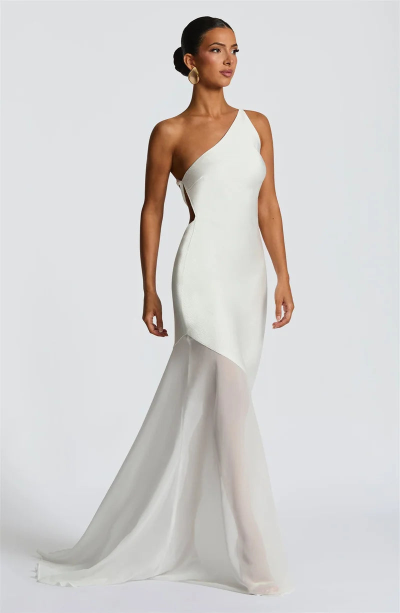 Maddy One-Shoulder Yellow Evening Gown with Sheer Hem