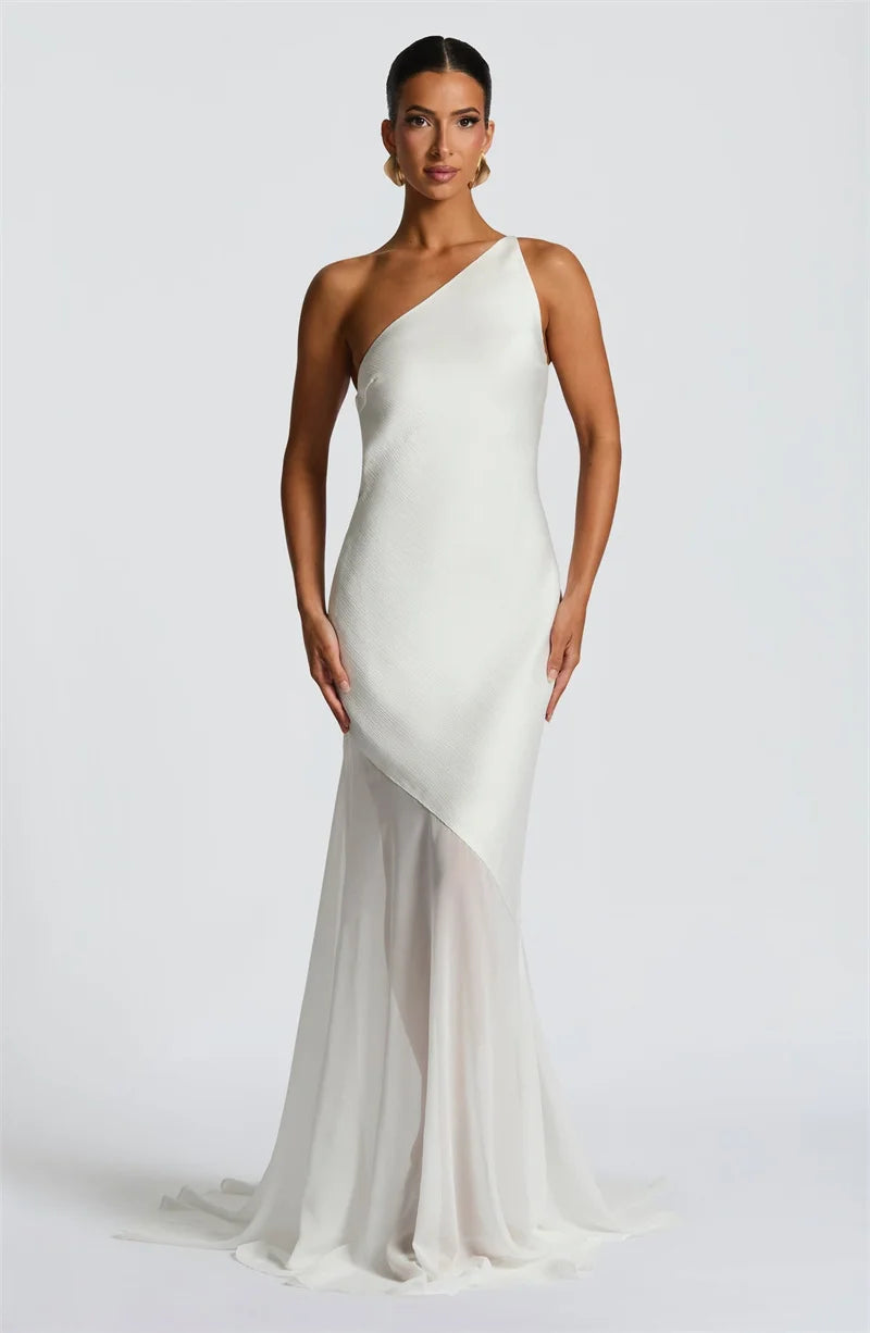 Maddy One-Shoulder Yellow Evening Gown with Sheer Hem