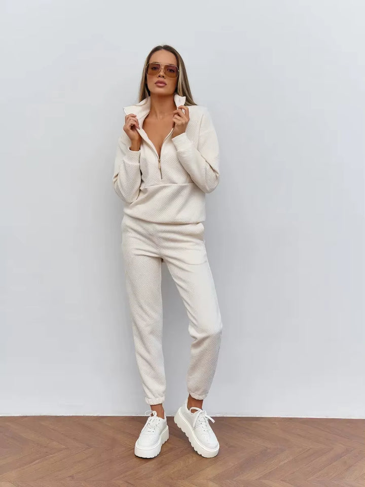 Rose Textured Zip-Up Lounge Set