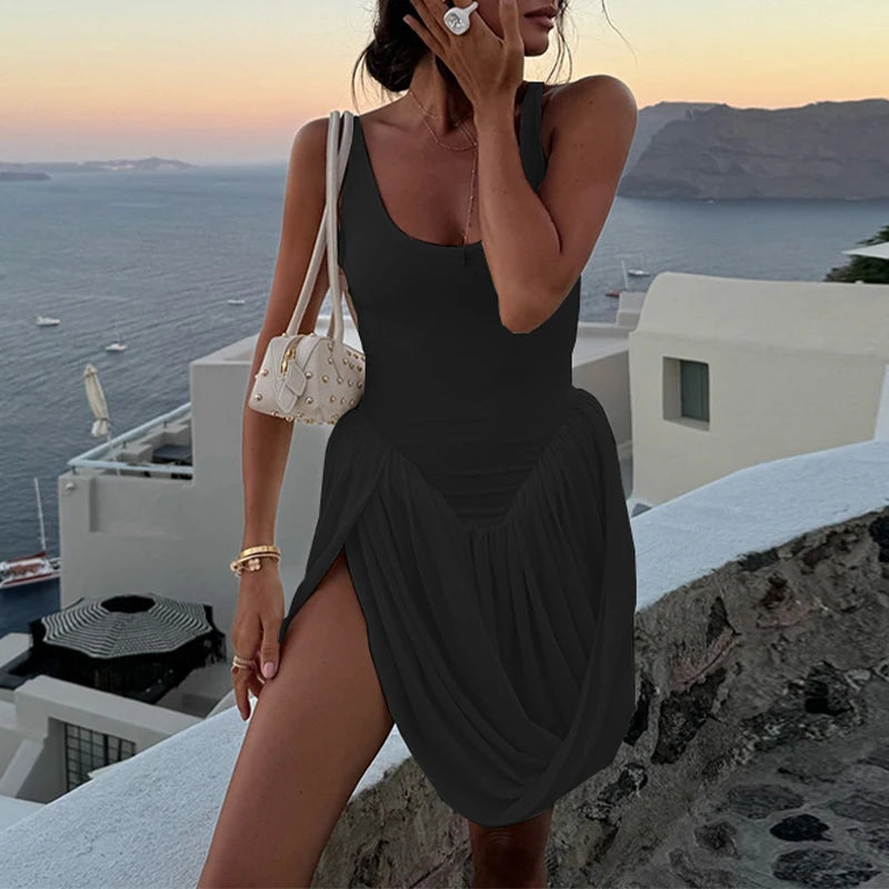 Midnight Riviera Draped Mini Dress