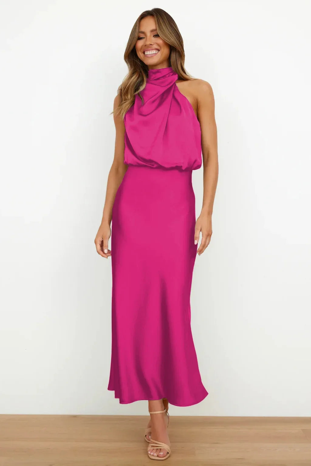 Lillibeth Elegant Halter Neck Midi Dress