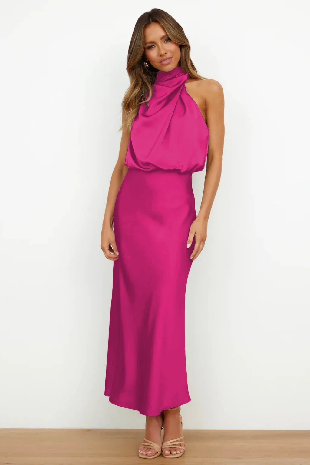 Lillibeth Elegant Halter Neck Midi Dress