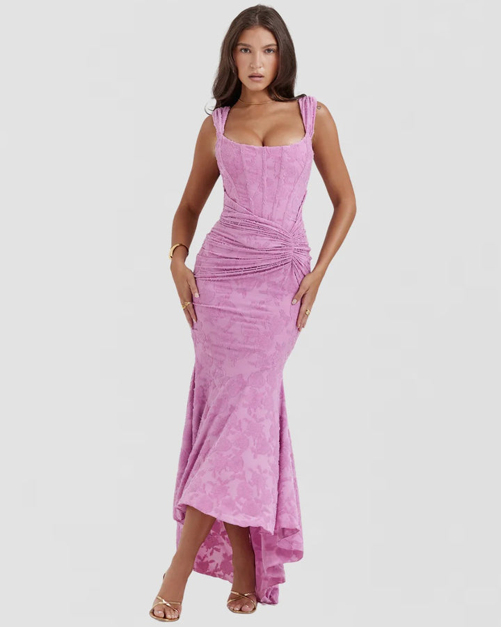 Wilma Ruched Lace Midi Evening Dress
