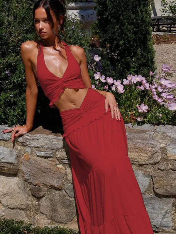 ARIYA™ - Chic Plunge Neck Summer Two-Piece Ensemble