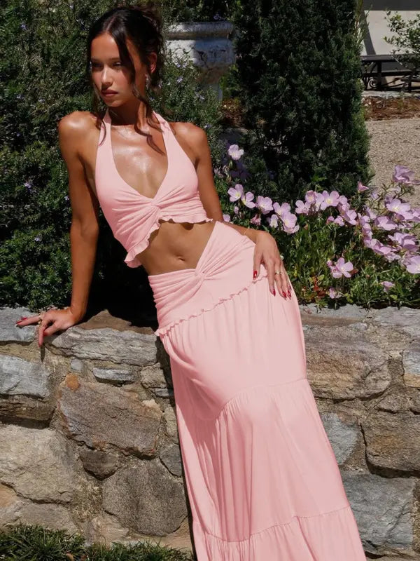 ARIYA™ - Chic Plunge Neck Summer Two-Piece Ensemble