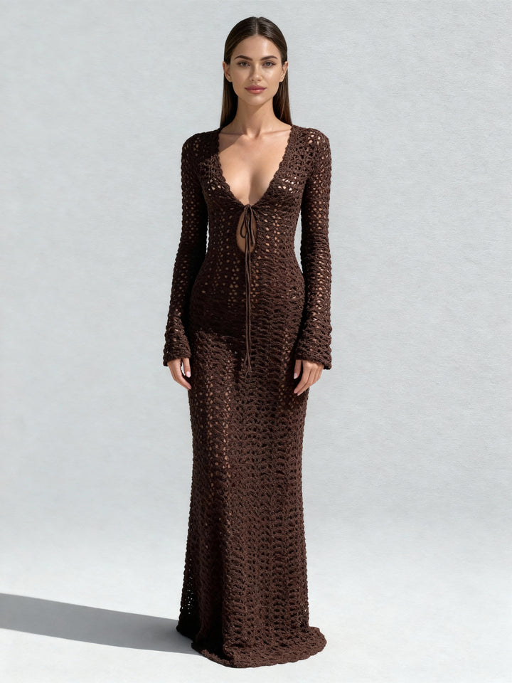 Melanie Long Sleeve Tie Front Beach Cover Up